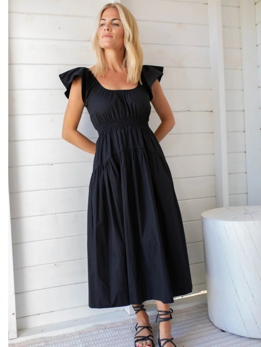 Black Women's Tiered Midi Dress
